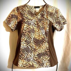 Cherokee Nurse Medical Scrub Top Short Sleeve Size Small Brown